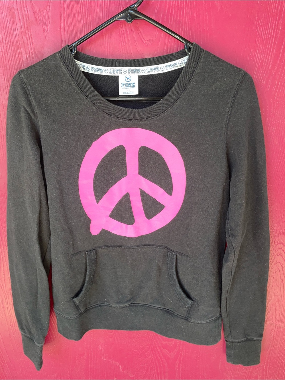 Victoria's Secret Black Crewneck Sweatshirt with White Peace Graphic